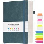 Lined Journal Notebook, Large A5 College Ruled Notebook, 314 Numbered Pages Work Notebook with Index Stickers, 100gsm Paper, Hardcover Vegan Leather Journal for Women Men School Office, Grey Blue