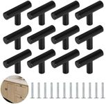 YSDMY Kitchen Door Handles 12 Pcs Kitchen Cupboard Handles 46mm T Bar Handle Drawer Pulls Single Hole Drawer Knobs for Cupboard Wardrobe Furniture Hardware, Black Cupboard Knobs
