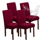 Genina Waterproof Chair Covers for Dining Room, Stretch Jacquard Dining Chair Slipcovers Removable Washable Chair Protector for Kitchen, Hotel, Restaurant (Argyle-Wine Red, 4 PCS)