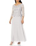 J Kara Women's 3/4 Scallop Beaded Pop Over Gown, Silver/Mercury, 16