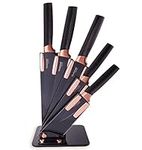 Kitchen Knife Block Set Copper 5 Piece Set with Knives Clear Acrylic Block Stainless Steel Blades - by Nuovva