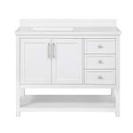 Ove Decors Stanley 42 Single Sink Bathroom Vanity Fully-Assembled Engineered Stone Top and Backsplash Included, 42 inches, White