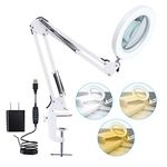 LED Magnifying Lamp with Clamp, 8-Diopter, 10X Real Glass Lens, 3 Color Modes and Stepless Dimmable Magnifier Desk Lamp,Adjustable Swivel Arm Lighted Magnifying Glass for Repair Craft Close Work-White