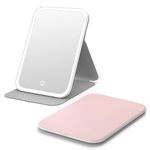 Kintion Travel Makeup Mirror, Portable LED Lighted Makeup Mirror, 360° Rotation Touch Screen, 3-Color Dimmable Lighting, Rechargeable Tabletop Folding Vanity Mirror, Pink