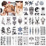 Konsait Temporary Tattoos for Adult Men Women Kids(30 Sheets), Waterproof Temporary Tattoo Fake Tattoos Body Art Sticker Hand Neck Wrist Cover Up Set, Dragon Anchor Scorpion Wolf Graphic Elk