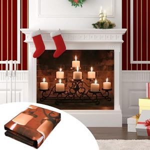 Reallnaive Magnetic Fireplace Cover for Stops Heat Loss 38 x 31 Inch Fireplace Blanket Insulated Fireplace Draft Cover for Indoor Fireplace Frame Winter Summer(Candles)