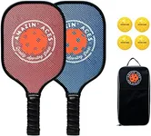 Amazin' Aces Carbon Fiber Pickleball Paddle Set in Blue and Pink - 2 Pickleball Rackets with Carbon Fiber Face and Polymer Core, 4 Outdoor Balls, and 1 Carry Bag