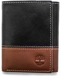 Timberland Men's Leather Trifold Wallet with ID Window, Black/Brown (Hunter), One Size