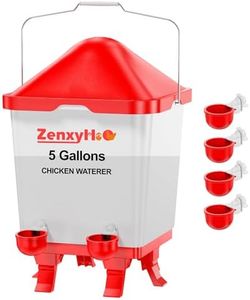 ZenxyHoC 5.0 Gallons Chicken Waterer Bucket with 4 Double-Layer Waterer Cups, Adjustable Heights and Anti Roost Cone