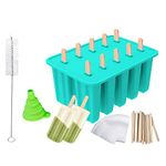 Popsicle Molds, BPA Free Food Grade Silicone, Frozen Popsicle Mold, Ice Pop Cream Maker, 10-Cavity Popsicle Maker Molds, Includ 50 Wooden Sticks & Cleaning Brush& Funnel & 100 Popsicle Bags, Lake Blue