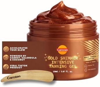 Carroten Gold Shimmer Tanning Gel | Browning Tan Accelerator | Non-Greasy, Water-Resistant with Carrot & Coconut Oil | Vitamin A & E For Moisture & Hydration | Made in Greece | 5 oz + Spatula