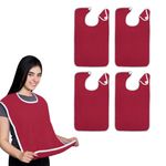 Avalon Towels Terry Cotton Adult Bibs – 18x30 inches Value Pack of 4 Red Washable Bibs – Perfect Clothing Protection for Elderly Men & Women While Eating – Ease of use with Adjustable Neck Strap