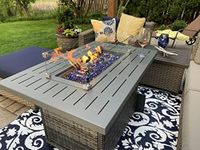 Vakollia Propane Fire Pit Table,44 Inch 55000 BTU Outdoor Gas Fire Pit Rectangular with Glass Wind Guard for Outside Patio Deck (Gray-Aluminum Top)