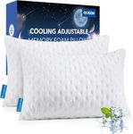 Iwacool Luxury Shredded Memory Foam Pillows 2 Pack Cooling Pillow For Hot Sleepers, Adjustable Memory Foam Bed Pillow,Medium Firm Side Sleeper Pillow for Side Back Stomach Sleepers Pillow