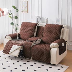 HOKIPO Quilted Water Repellent 2 Seater Recliner Sofa Cover Mat with Console | Quilted Non-Slip Recliner Sofa 2 Seater Cover Mat for Living Room - Dark Brown (NEW-AR-5762-DBR)