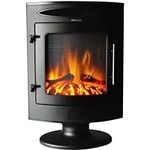 Hanover Fireside 1500W Black Steel Freestanding Electric Fireplace with Log Display and Realistic Flames, Modern Portable Fireplace Heater for Home Living, Basement and Office with Remote Control