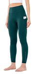 Leovqn High Waist Yoga Pants with Pockets Gym Legging Women Sport Running Stretch Leggings for Workout-Dark Green-L