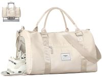 FIORETTO Womens Gym Sports Bag Travel Bag with Shoes Compartment & Wet Pocket, Weekend Overnight Duffle Hospital Bag Carry On Bag Holdall for Travel Swimming Beige