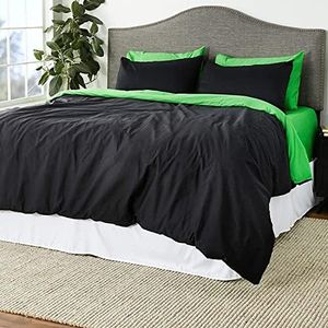 Tache Comforter Set California King Size Bright Spring Green and Black Reversible Cotton Bedding 6 Piece Green Lime and Black Comforter Set with Removeable Cover Zipper Closure, California King