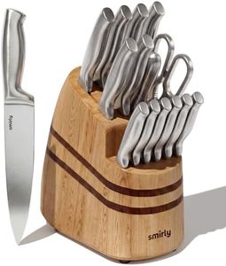 SMIRLY Knife Set - 15 Pieces Knives Set for Kitchen with Block and Sharpener - Stainless Steel Knife Set with Anti-Slip Ergonomic Handle for Steak Bread, Dishwasher Safe, House Warming Kitchen Gifts
