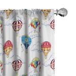 Ambesonne Colorful Window Curtains, Hand Drawn Sketches Clouds and Hot Air Balloons Playroom, Lightweight Decor 2-Panel Set with Rod Pocket, Pair of - 28" x 84", Indigo White