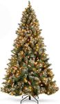 Asinse Artificial Christmas Tree Pre Lit Xmas Tree 350 LED Luxury Higned Tree 1000 Tips with 50 Berries and 50 Pine Cones, Home Holiday Party Decorations (6FT/180CM)