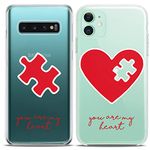 Cavka Matching Couple Cases Compatible with Apple iPhone 11 Red Puzzle You My Heart Kawai Clear Sweet Friend Love BFF Relationship Silicone Cover Anniversary