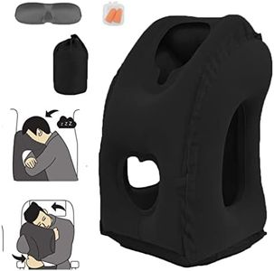 STTARLUK Inflatable Travel Pillow, Inflatable Airplane Pillow Comfortably Supports The Head, Neck and Chin, Inflatable Neck Pillow for Travel Pillow with Free Eye Mask/Earplugs (Black)