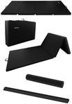 BalanceFrom 10x4 Feet 4-Panel Folding Mat with 2-Inch Padding and 8-Foot Foldable Balance Beam Set, Black – for Gymnastics, Tumbling, Cheer, Yoga, Pilates, Home Workouts, and Martial Arts