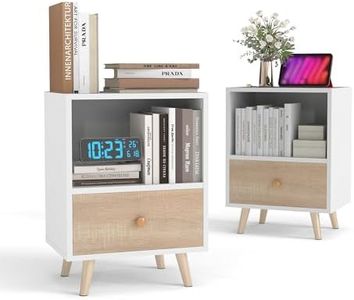 JAXPETY Nightstands Set of 2, Night Stand with Drawer and Open Storage Shelf, Bedside Tables with Solid Wood Legs, End Table, Side Table, for Bedroom(2-Pack, White)