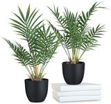 WOODWORD 2 Pack Fake Plant with Pot 16" Desk Plant Artificial Potted Faux Plants for Office Desk Shelf Home Farmhouse Decor (Bamboo Leaf)