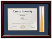 Flagship Diploma Frame with Tassel Shadow Box Real Wood & Glass Golden Rim 11x16 Frame for 8.5x11 Certificate and Document (Double Mat, Navy Blue Mat with Golden Rim) (Long Tassel)