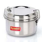 Sumeet Stainless Steel Meal Pack Lunch Box/Tiffin with Steel Separator Plate and Locking Clip, 250ML, 9.5cm Dia, Silver