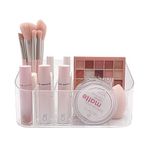 SUNFICON Makeup Organizer Storage Tray Bathroom Cabinet Cosmetic Tray Holder Countertop Vanity Makeup Display Tray Case with 9 Compartments 2 Removable Dividers for Beauty Essentials Crystal Clear