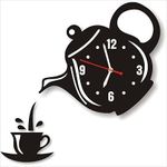 PRIMEFAIR Acrylic Coffee Cup Teapot 3D Wall Clock Decorative Kitchen Living Room Home Decor Clock Living Room, Bedroom Wall, Home and Office Pack of 1