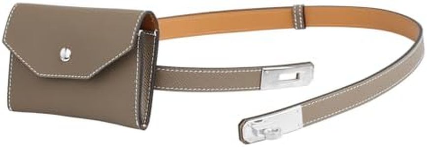 Lafillmiss Box calfskin Leather double needle saddle Belt with a headphone case All steel hardware belts Adjustable Alloy Turn Lock Ideal for Dresses, Jeans and Coats (Elephant Grey-silver+bag)