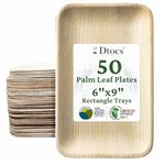 Dtocs Palm Leaf Plates 6x9 Inch Rectangle Plate (Pack 50) | Bamboo Tray Look Compostable Disposable Cookie Tray Platter Mini Charcuterie Board for Wedding Birthday Party | Alternate to Paper Plates