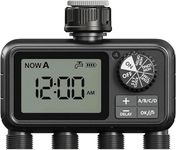 Pinolex Water Timer, 4 Outlets Programmable Water Timer with Brass Inlet for Garden Hose, Outdoor Hose Timer with Rain Delay/Manual/Automatic Watering System, Digital Irrigation Timer for Yard/Lawn