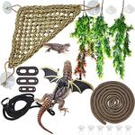 Hamiledyi Bearded Dragon Accessories Kit Lizard Hammock Adjustable Leash Bat Wings Reptile Plants Hanging Fake Vines Tank Habitat Decor for Climbing Chameleon Lizards Gecko Snakes