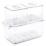 Roham Set of 3 Fridge Organizers and Storage - BPA-Free Pantry Organizer Fridge for Fruits & Vegetables - Refrigerator Clear Food Storage Bins