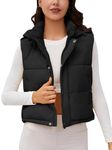 Ogfao Womens Puffer Vest with Hood Winter Warm Outerwear Cropped Vests with Pockets Black L