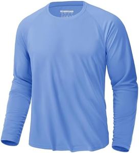KEFITEVD SPF Shirt for Men Sun Protection Shirts Performance Long Sleeve Quick Dry Rashguard for Men Fishing Hiking T-Shirts Light Blue