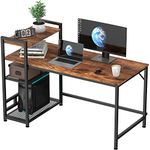 HOMIDEC Desk, 120x60cm Computer Desk with Bookshelf, 110cm Height Study Computer Laptop Table with 4 Tier DIY Storage Shelves Writing Table for Home Office Bedroom