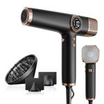 Faszin Hair Dryer, Lightweight Hairdryer with 110,000 RPM High Speed Motor for Fast Drying, 200 Million Ionic Hairdryers for Women & Men, Low Noise Hair Dryers, with 3 Magnetic Nozzle