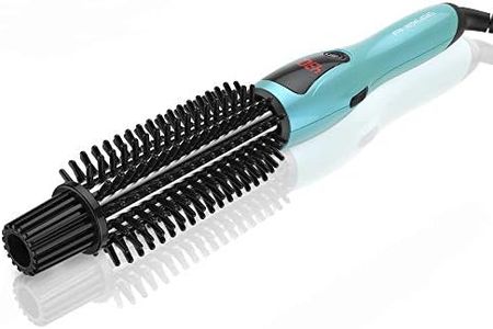 Phoebe Curling Iron Brush Dual Voltage Travel 1 inch Ceramic Tourmaline Ionic Hot Hair Curler Brush Professional Anti-Scald Instant Heat up Curling Wands Heated Styler Brush for Long Hair(Blue)