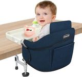 Hook On High Chair: Portable Travel High Chair with Backrest Board for Baby and Toddler, Foldable Clip on High Chair with Removable Dining Tray and Storage Carrying Bag for Indoor Outdoor (Blue)