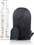 AWARD WINNING TanForce with Black Tanning Mitt - (250ml) Skinny Natural Look Fake Tan Force BEST LONG LASTING Invisible Tanning Foam Mousse Developing Sands Australian Dark Brown Gold with MegaMitt