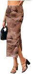 OYOANGLE Women's Tie Dye High Elastic Waist Bodycon Long Skirt Boho Split Side Maxi Skirts Apricot Small