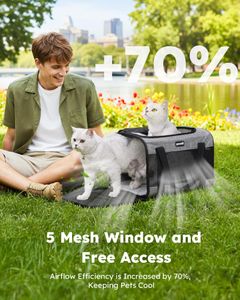Pecute Pet Carrier Bag, Portable Cat & Dog Travel Handbag – Grey, M, Under 5kg