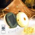Outdoor Waterproof Portable Stowable String Light,12M 120LED Solar Camping String Lights Reel,Portable 2 in 1 Camping String Lights,USB Rechargeable for Camping,Yard,Garden,Patio,Warm White